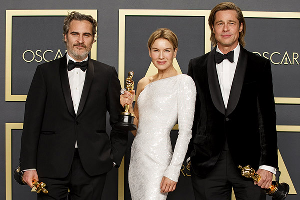 THE OSCARS® - The 92nd Oscars® broadcasts live on Sunday, Feb. 9,2020 at the Dolby Theatre® at Hollywood & Highland Center® in Hollywood and will be televised live on The ABC Television Network at 8:00 p.m. EST/5:00 p.m. PST. 
(ABC/Rick Rowell)
JOAQUIN PHOENIX, RENEE ZELLWEGER, BRAD PITT