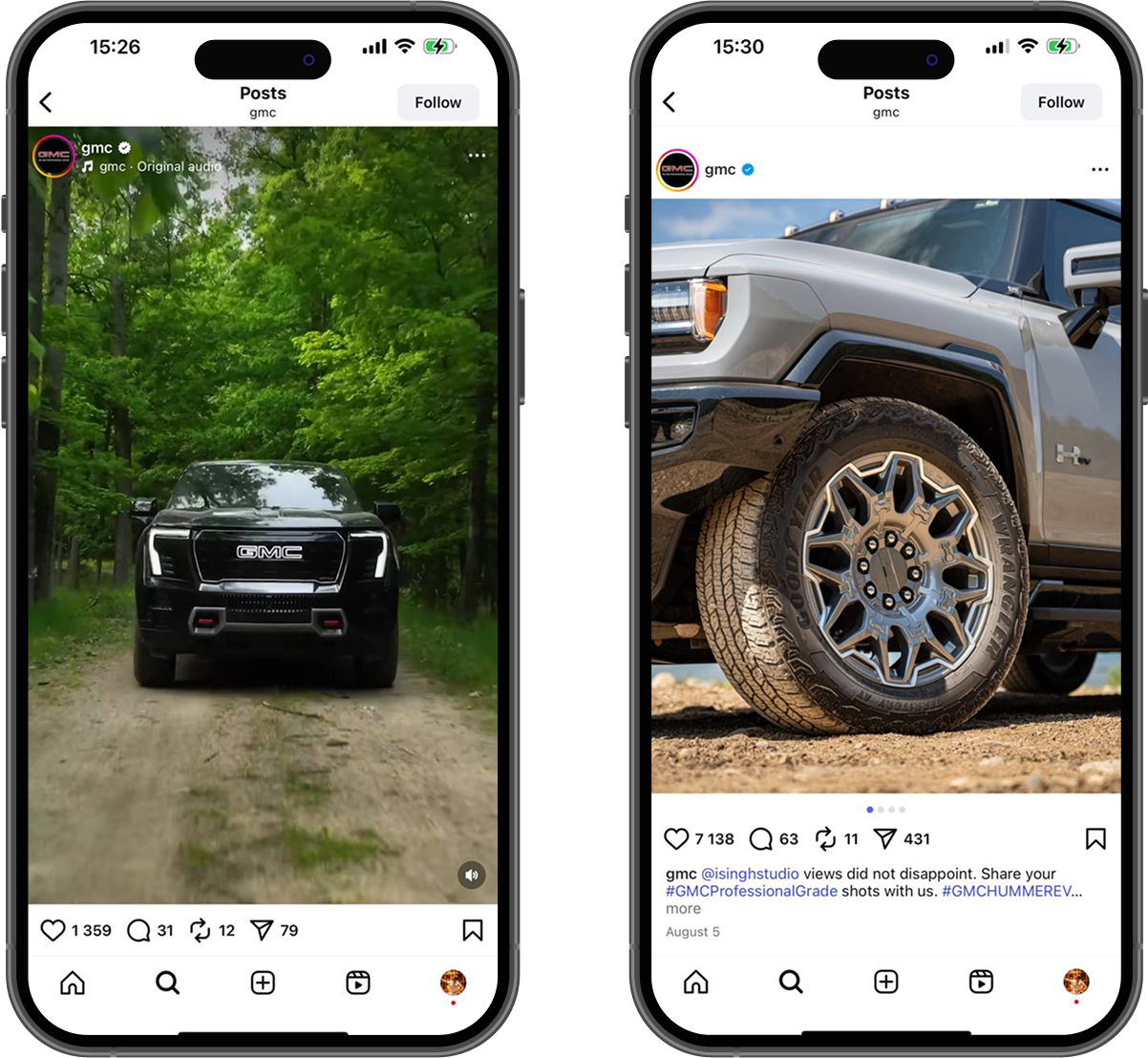 Two iPhones with GMS's posts on Instagram